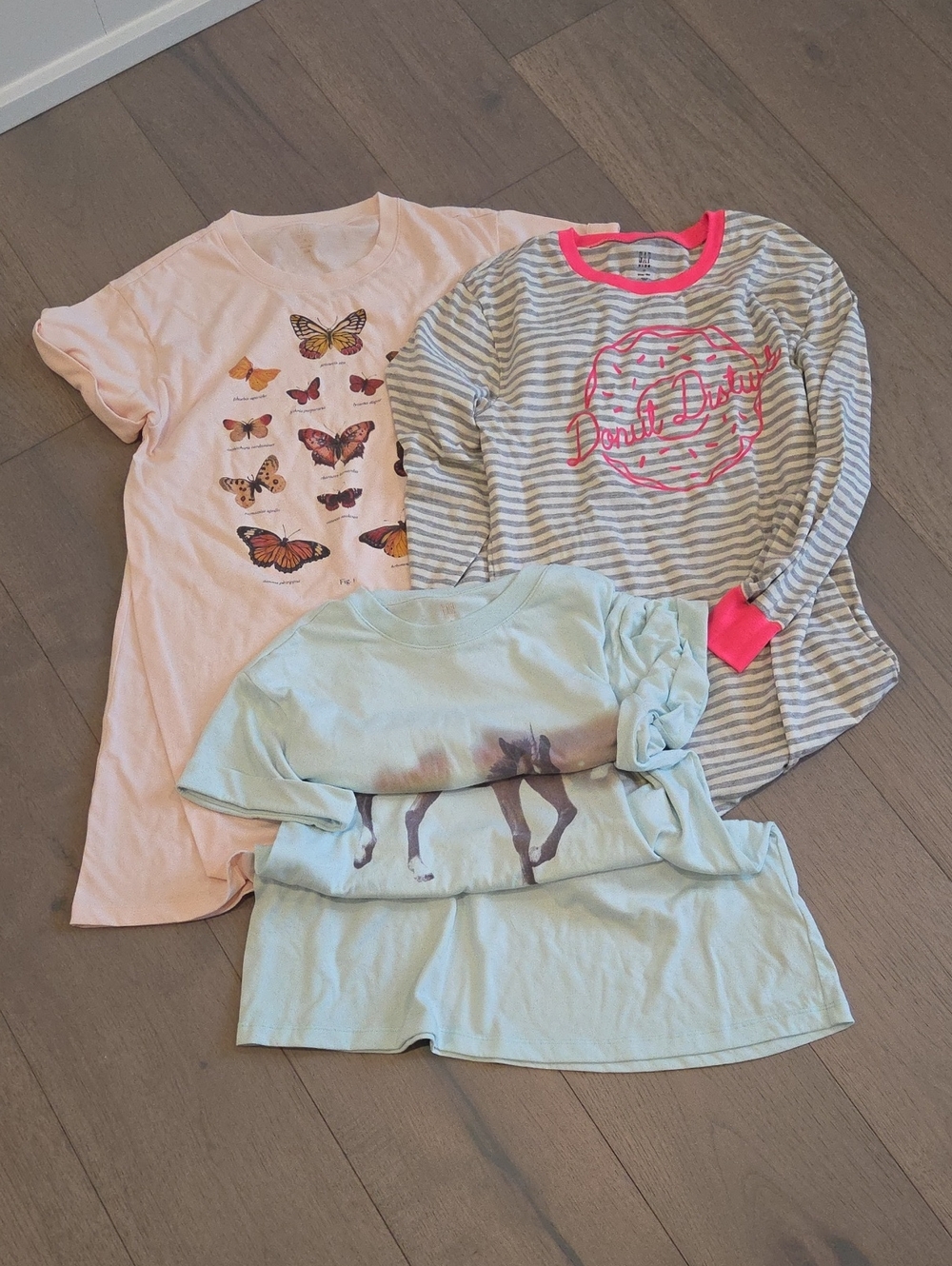 GAP Girls Pajama Top Trio - Pink, Gray Stripe & Mint